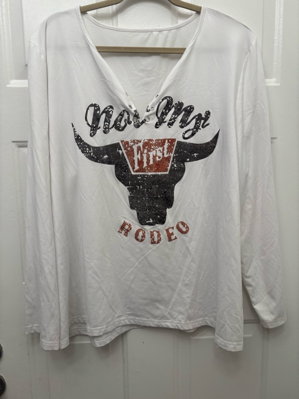 White Long Sleeve Graphic Tee - 'Not My First Rodeo'